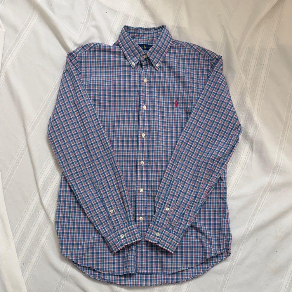 Polo‎ Ralph Lauren Long Sleeve Blue and Pink Plaid Shirt